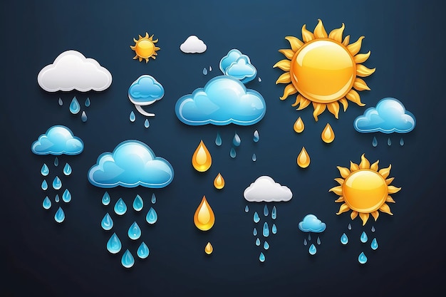 3d sun and rain weather icon