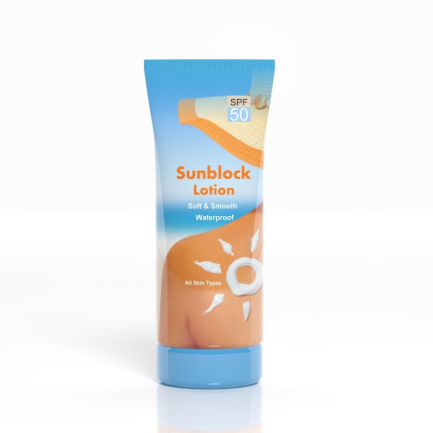 3D Sunblock plastic tube isolated on white background