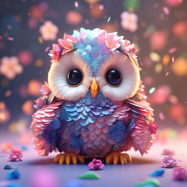 3d super cute baby owl colorful