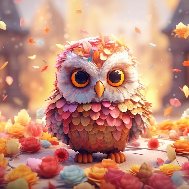 3d super cute baby owl colorful