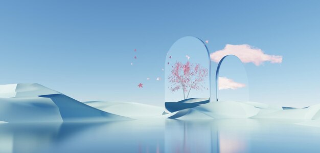 3D Surreal Beautiful Dream land background Абстрактная дюна в зимнем пейзаже Остров фантазий