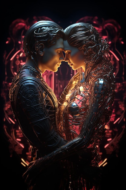 Photo a 3d surreal image of future love on a seamless black background