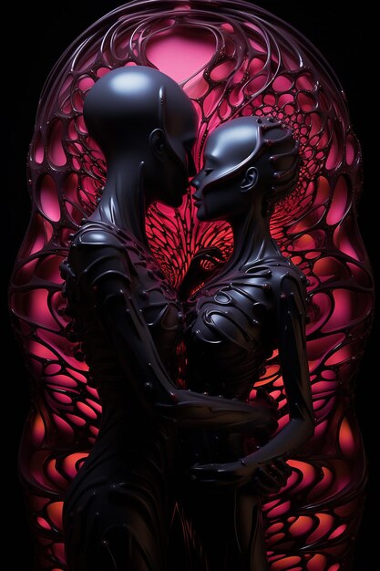 Photo a 3d surreal image of future love on a seamless black background
