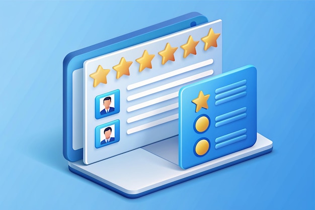 3d survey form with customer review window online feedback survey or review concept trendy and m
