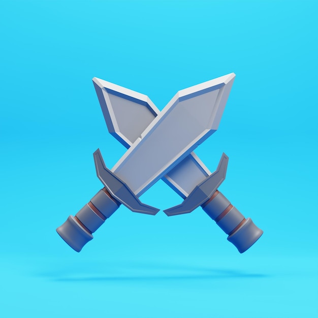 3d sword icon on blue background with minimal cartoon style 3d illustration 3d rendering business icon Game asset