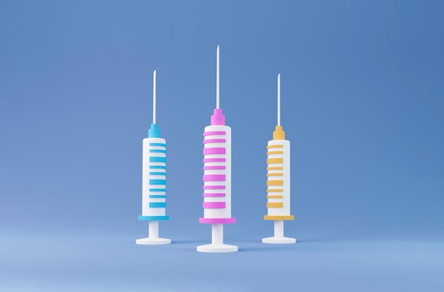 3d Syringe for vaccine, vaccination, injection, flu shot. Vaccination icon with Medical equipment. Minimalism concept. 3d illustration render