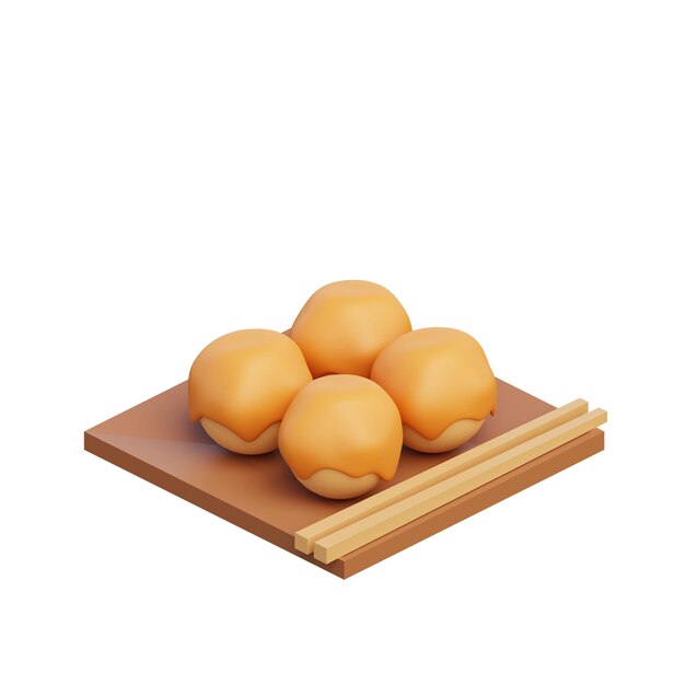 3D Takoyaki Geïsoleerde Pictogram Illustratie Renderen