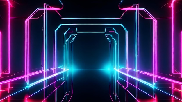 3d technology abstract neon light background empty space scene spotlight dark night