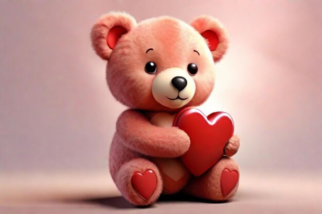 Foto 3d orsacchiotto che tiene il cuore giorno di san valentino