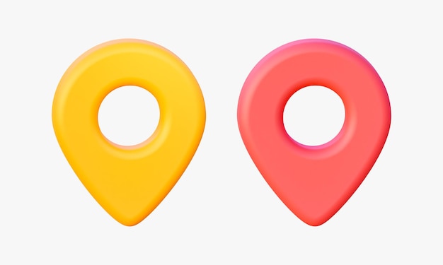 3D-teken gele en rode locatie Lokaliseer pin gps-kaart In cartoon-stijl 3D-rendering illustratie