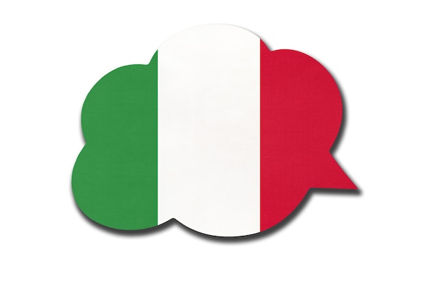 3D-tekstballon met de nationale vlag van Italië geïsoleerd op een witte achtergrond. Spreek en leer de Italiaanse taal. Symbool van land. Wereld communicatie teken.