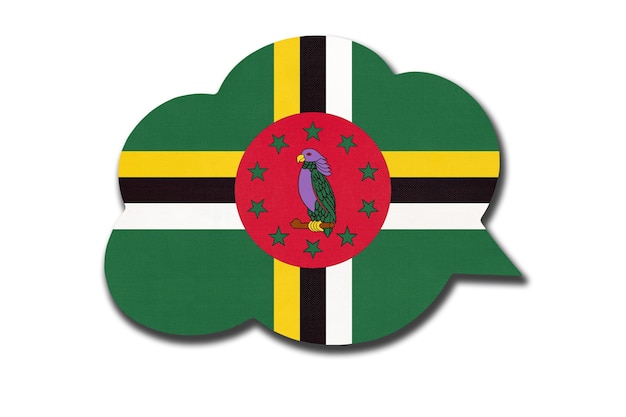 3D tekstballon met Dominica nationale vlag geïsoleerd op een witte achtergrond. Symbool van land. Wereld communicatie teken.