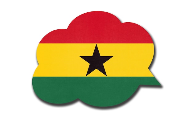 3D-tekstballon met Ghanese nationale vlag geïsoleerd op een witte achtergrond. Spreek en leer taal. Symbool van het land van Ghana. Wereld communicatie teken.