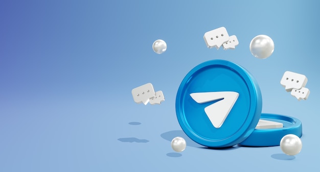 Логотип социальных сетей 3D Telegram с моделью монеты и значком чата