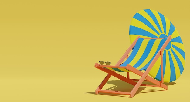 3d teruggegeven vakantie en reisconcept parasol en strandstoel op de gele background