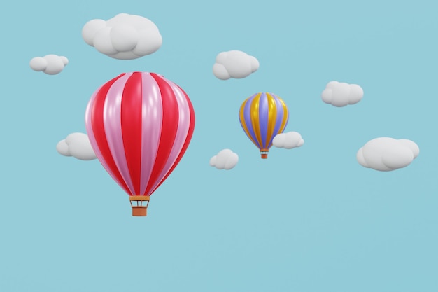 3D teruggevende hete luchtballon die op hemel drijft