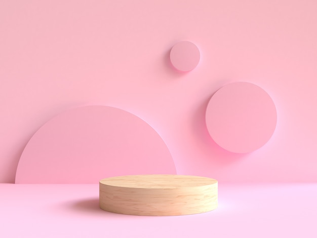 3d teruggevende houten de scèneachtergrond van de podium minimale roze muur