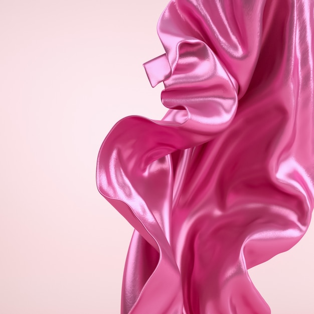 3d teruggevende illustratie van zacht doek metaal roze materiaal. abstract vliegend stoffenmateriaal in helder licht. ontwerp decoratie voor posters en banners. vierkant formaat van sociale media.