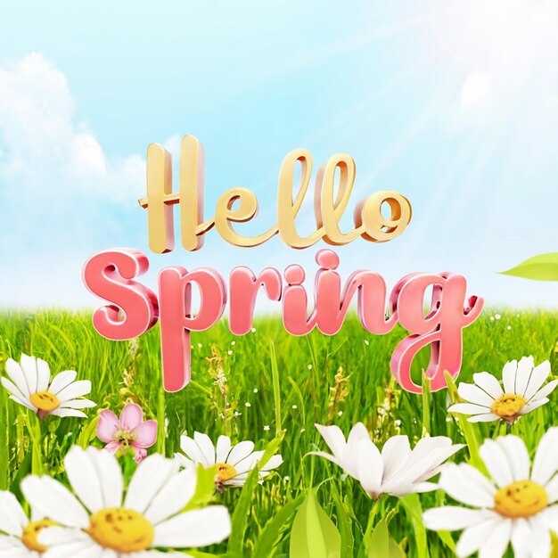 자연스러운 봄 배경으로 3D 텍스트 효과 Hello Spring