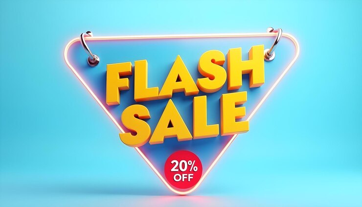Photo 3d text effect shape badge flash sale discount background