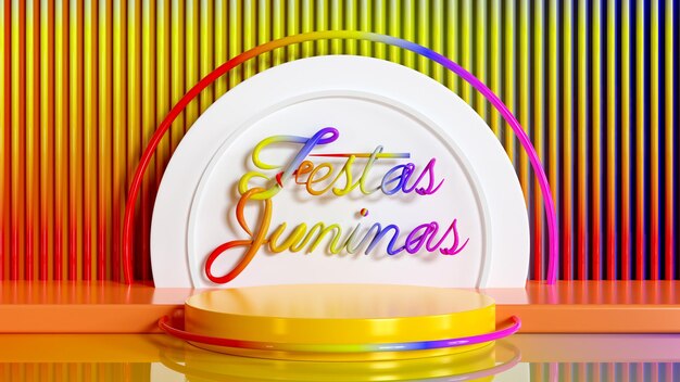 3d text festas juninas on display podium 3d rendering