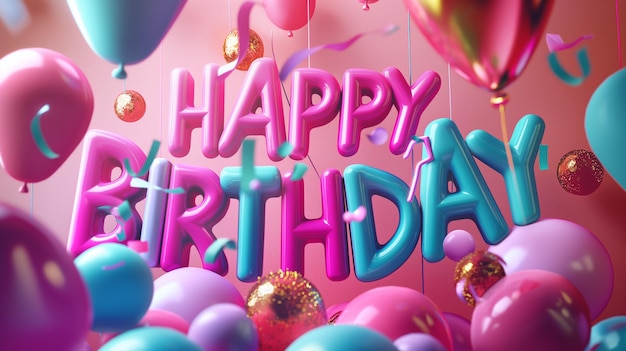 3d text HAPPY BIRTHDAY bright banner ar 169 Job ID cecb7c259591416c96d385f3a38ec6d5