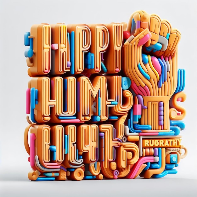 3D text 'Happy Human Rights Day' with of Human hand sign