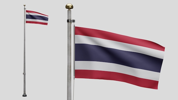 3D, Thaise vlag zwaaiend in de wind. Close up van Thailand banner waait, zacht en glad zijde. Doek stof textuur vlag achtergrond. Gebruik het voor het concept van nationale dag en landgelegenheden.