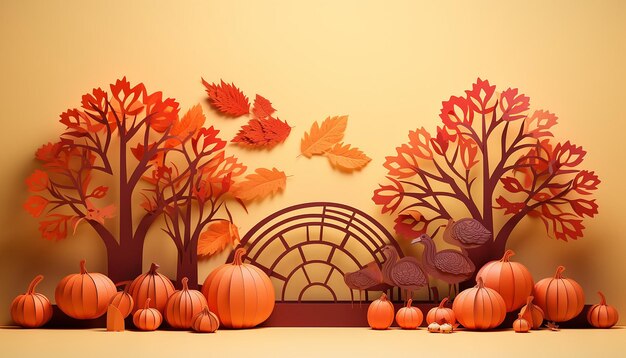 3d thanksgiving paper cut out background