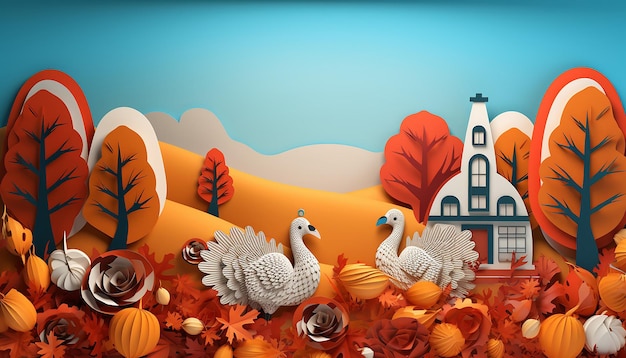 3d thanksgiving paper cut out background