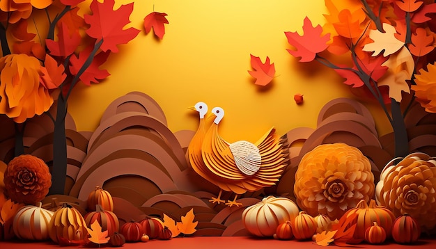 3d thanksgiving paper cut out background