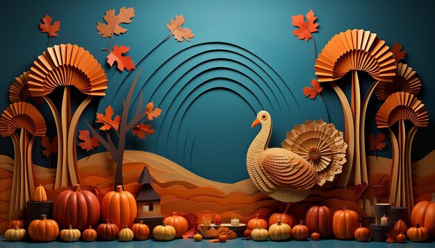 3d thanksgiving paper cut out background