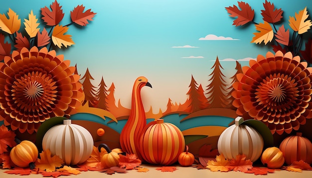 3d thanksgiving paper cut out background