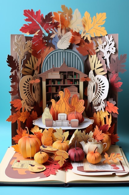 Foto 3d thanksgiving papier uitgeknipt diorama boek