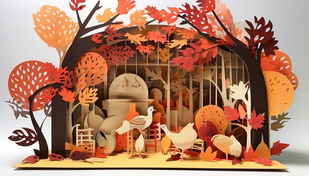 3D Thanksgiving-papier uitgesneden dioramaboek