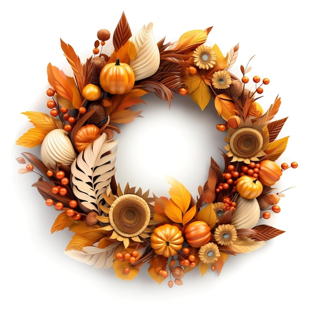 3d Thanksgiving wreath isolated on white background Generative AI