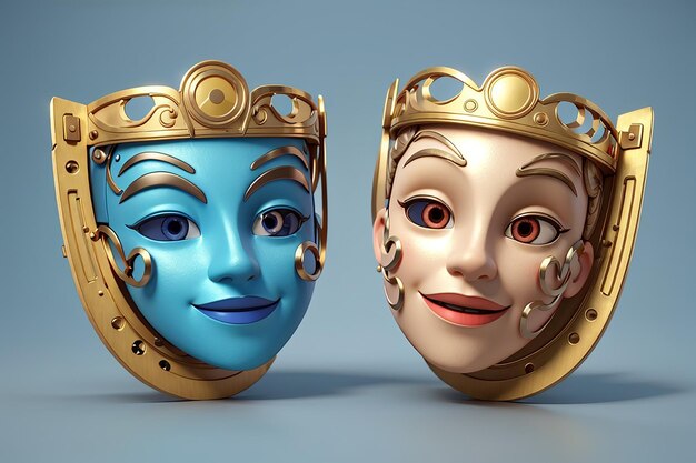 3d theatre masks for tragedy drama and comedy cinema movie ticket icon ready for watch movie in theatre media film for entertainment service 3d cinema icon vector render illustration