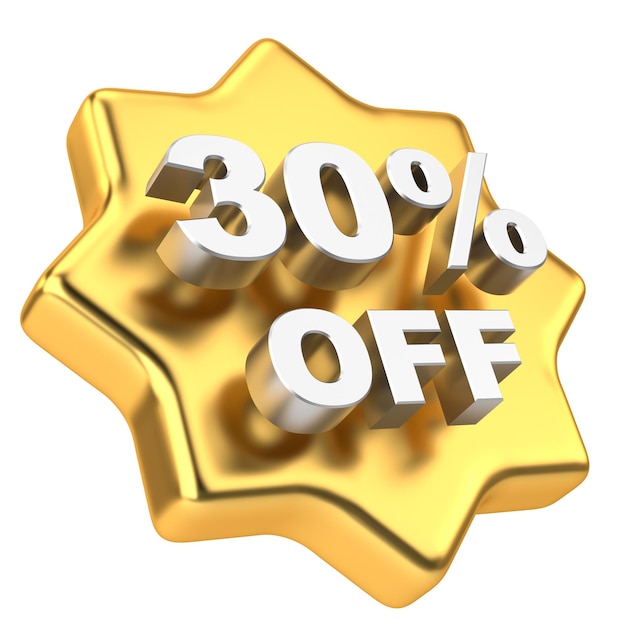 Photo 3d thirty percent off 30 off golden sale badge