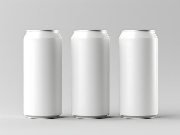 Photo 3d three blank white cans mockup on isolated background