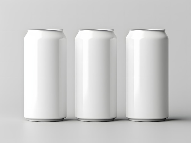 Photo 3d three empty cans of beverage mockup with isolated background