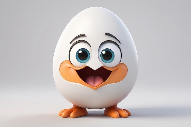 A 3d threedimensional illustration of a cute egg on white background portrayed as a lovable fantasy cartoon character