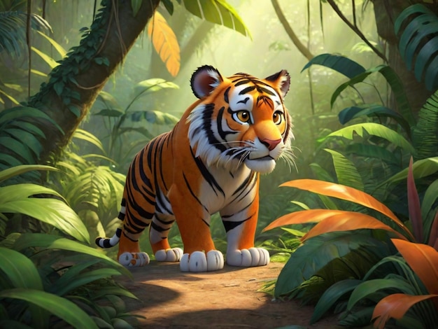 Foto un personaggio di cartone animato di tigre 3d