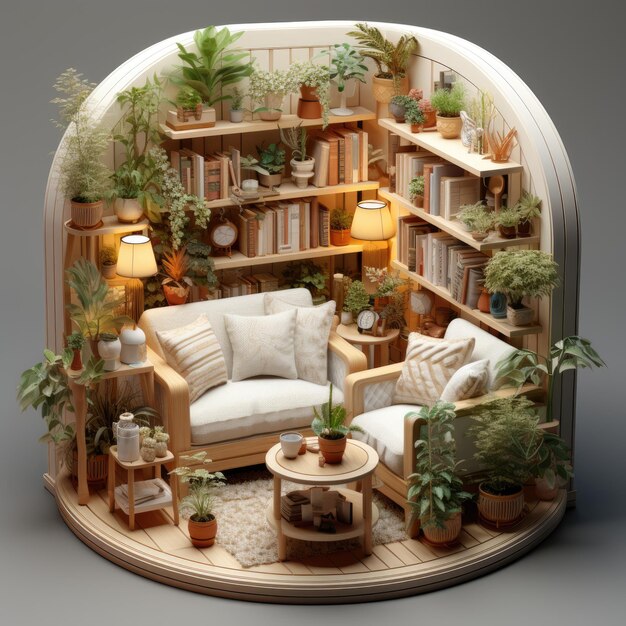 3d tiny cute isometric living room