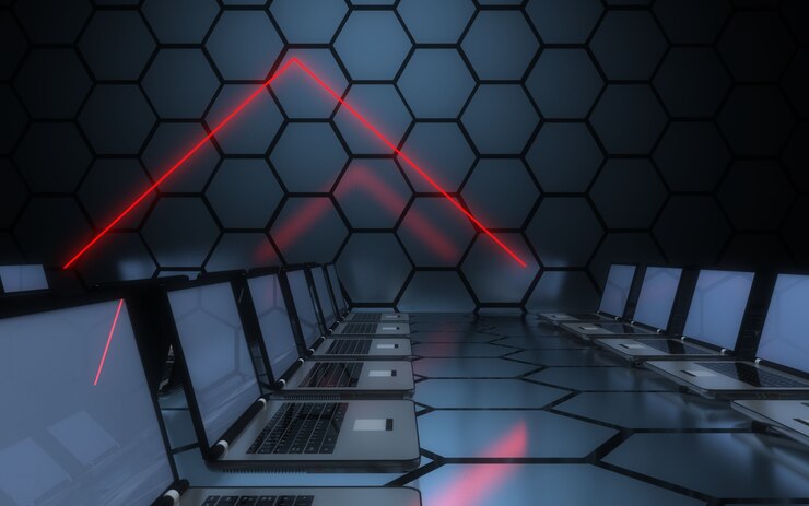 3d toekomstig computernetwerk datacenter concept. 3D-afbeelding