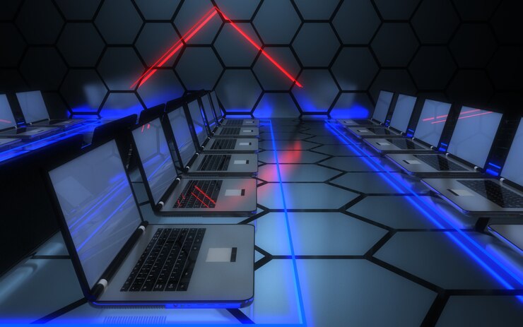 3d toekomstig computernetwerk datacenter concept. 3D-afbeelding