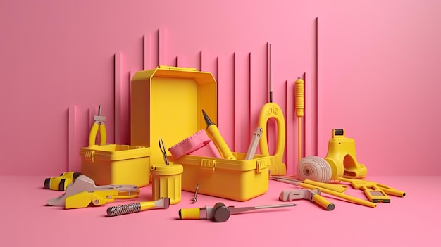 3d Toolset For Labors Pink Background Labor Day Concept