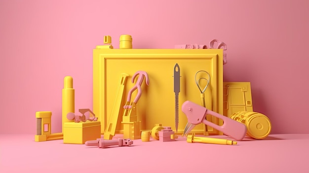 3d Toolset For Labors Pink Background Labor Day Concept