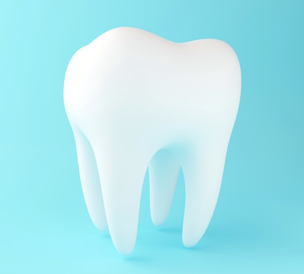 3d Tooth on blue background. 