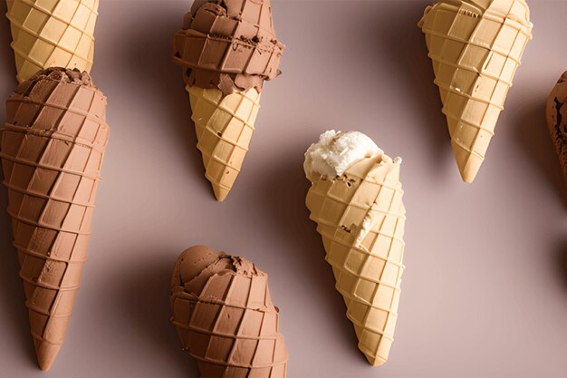 3d top view of eight chocolate ice cream ice cream set isolated on colorful background