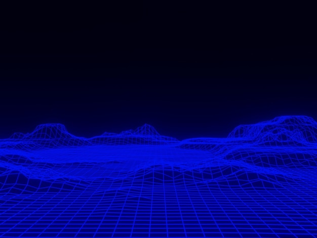 Photo 3d topographic mountain grid wireframe holographic terrain